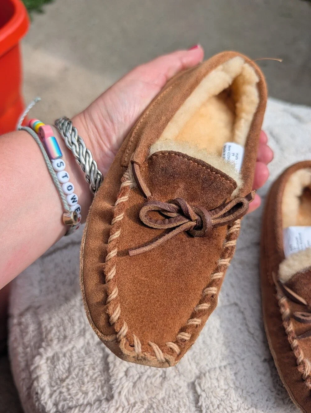 Kids LL. Bean Suede Moccasin Slippers with Shearling Lining Size 11